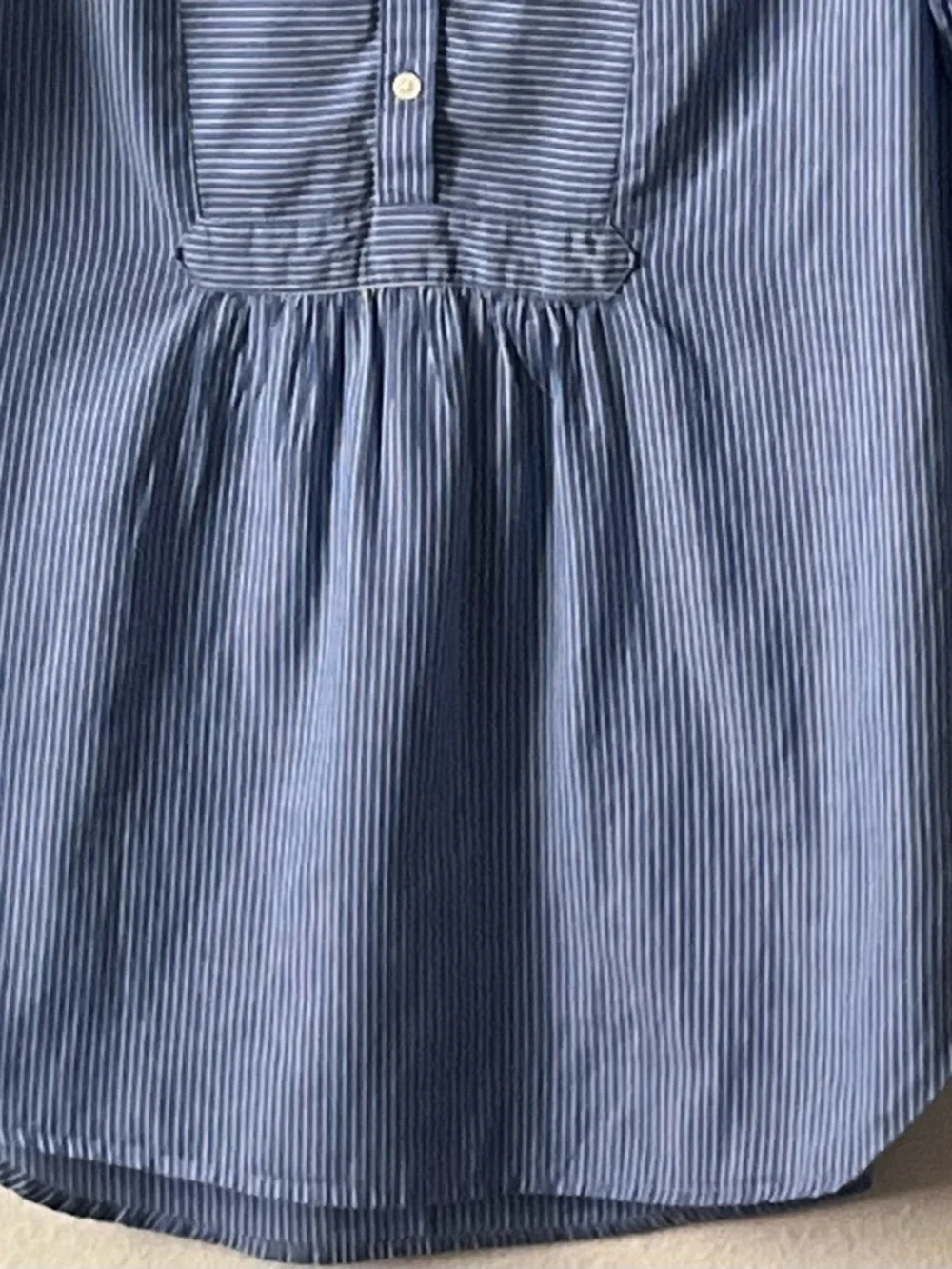 LOFT Cute Blue Lightweight White Striped Henley Blouse, Size S - Picture 4 of 11